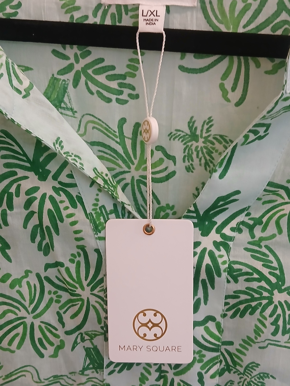 Mary Square Green Palm Print V-Neck Blouse